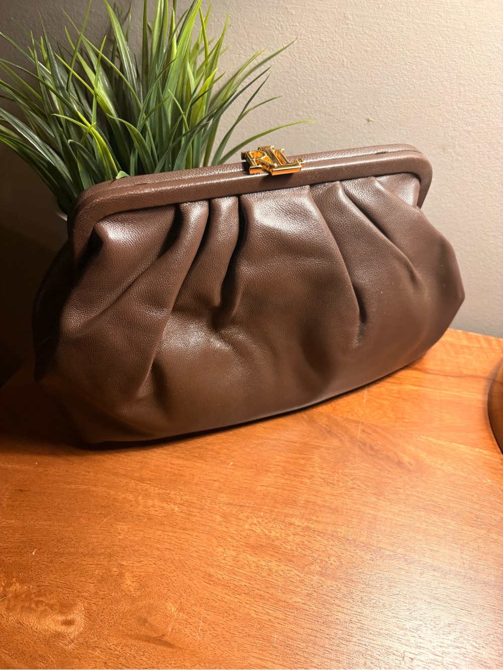 LAUREN Ralph Lauren Leather Medium Clutch Chestnut Brown